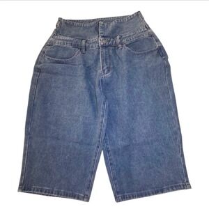High Waisted Denim Bermuda Shorts Size S Blue Cotton Blend